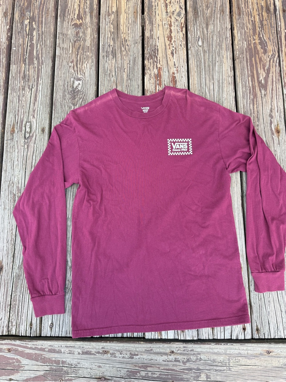 Vans Long Sleeve Tee in Berry Plum with Chest Logo